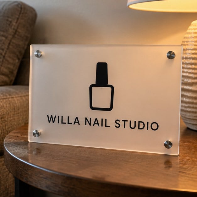Customer photo of a custom frosted acrylic sign